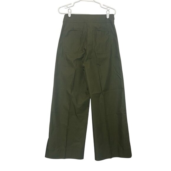 J. Crew Women Wide Leg Pants Size 8 High Rise Green Cotton Blend Zipper Pockets - Picture 2 of 10